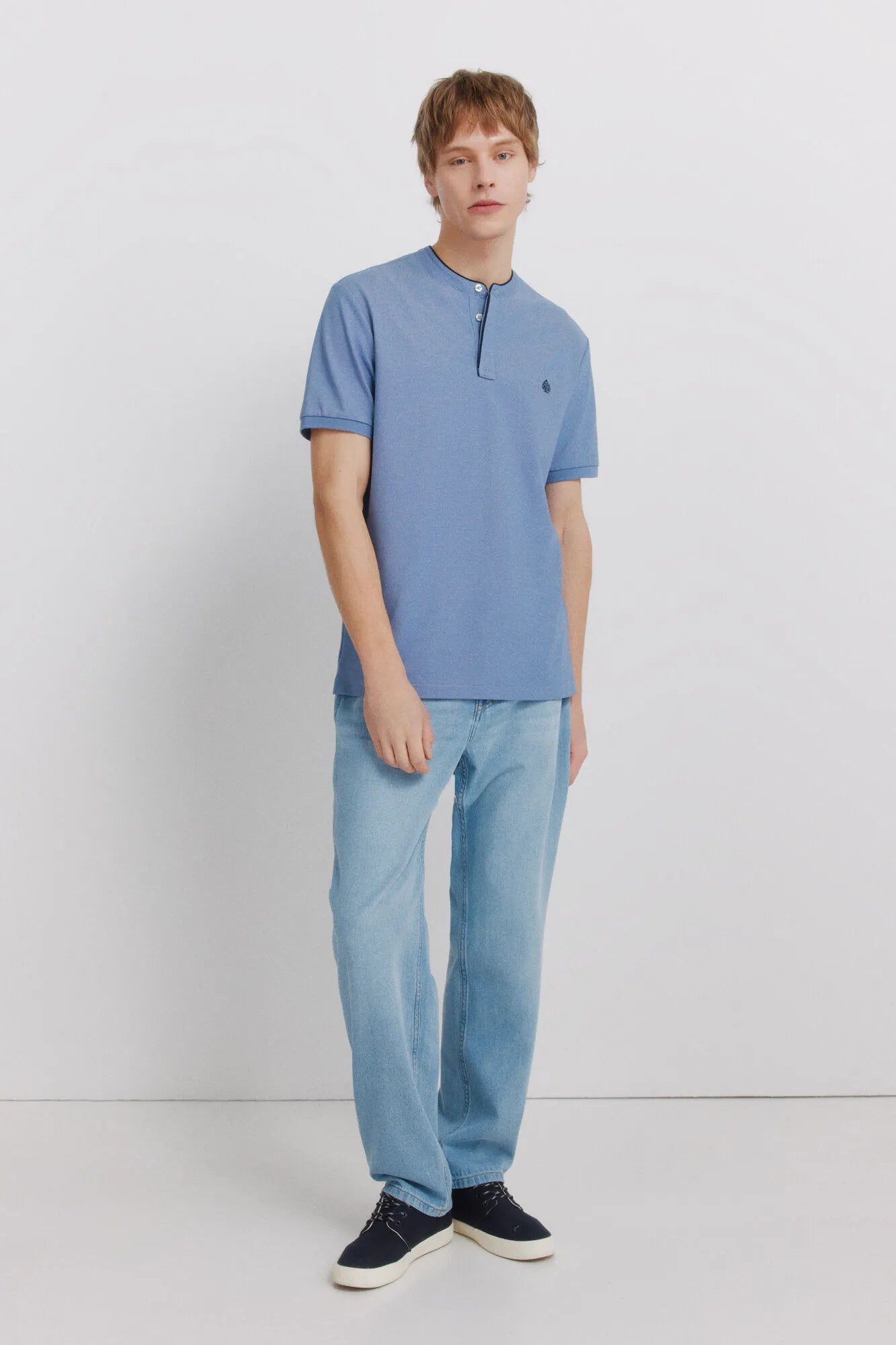 Springfield Blue Men PiquŽ Henley Slim Fit Polo Shirt SKU: 4403097_14 Image 02