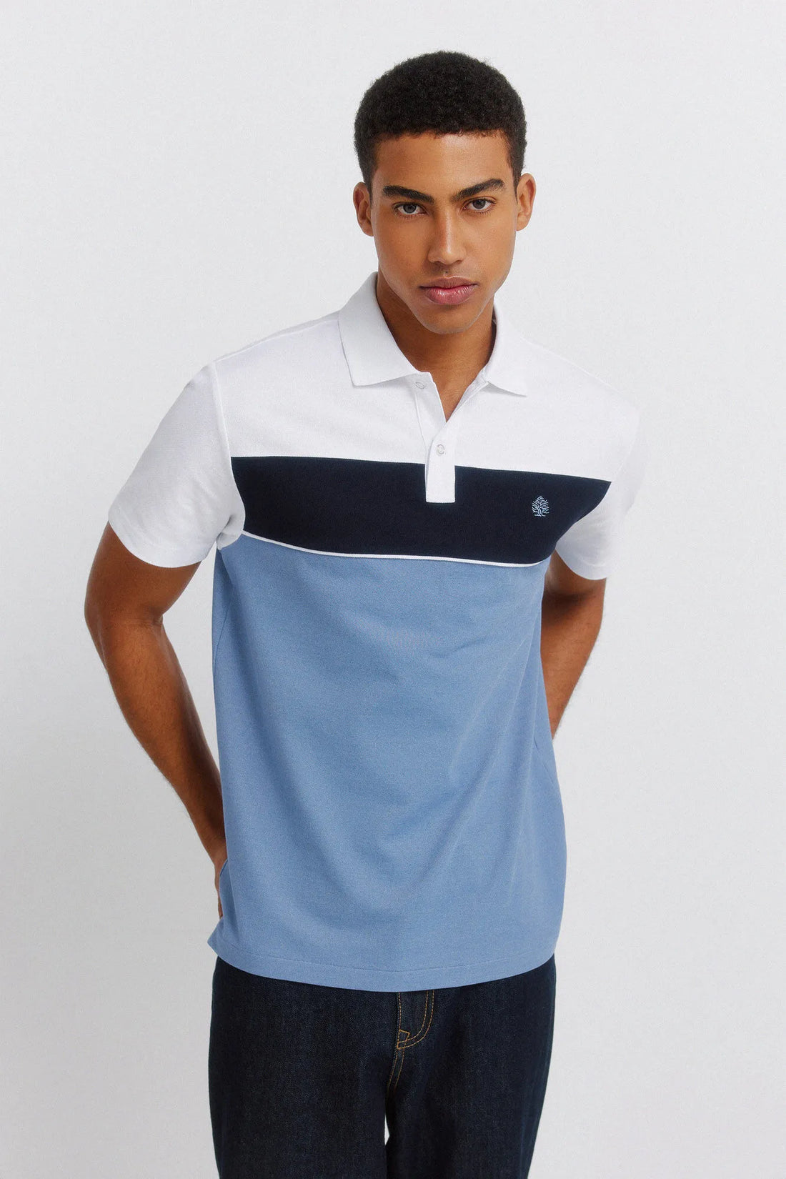 Springfield Blue Men Colour Block PiquŽ Slim Fit Polo Shirt SKU: 4403099_14 Image 01