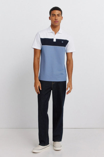 Springfield Blue Men Colour Block PiquŽ Slim Fit Polo Shirt SKU: 4403099_14 Image 02