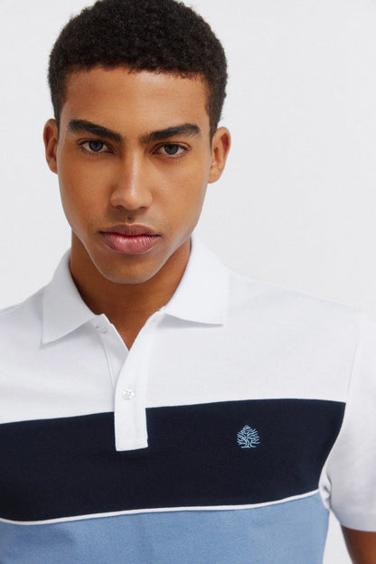 Springfield Blue Men Colour Block PiquŽ Slim Fit Polo Shirt SKU: 4403099_14 Image 04