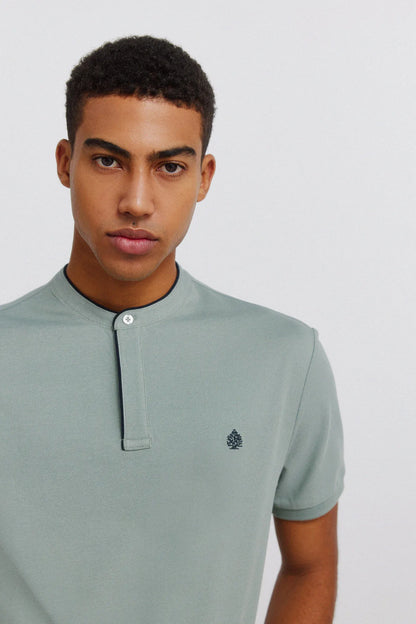 Springfield Green Men PiquŽ Henley Slim Fit Polo Shirt SKU: 4403100_25 Image 02