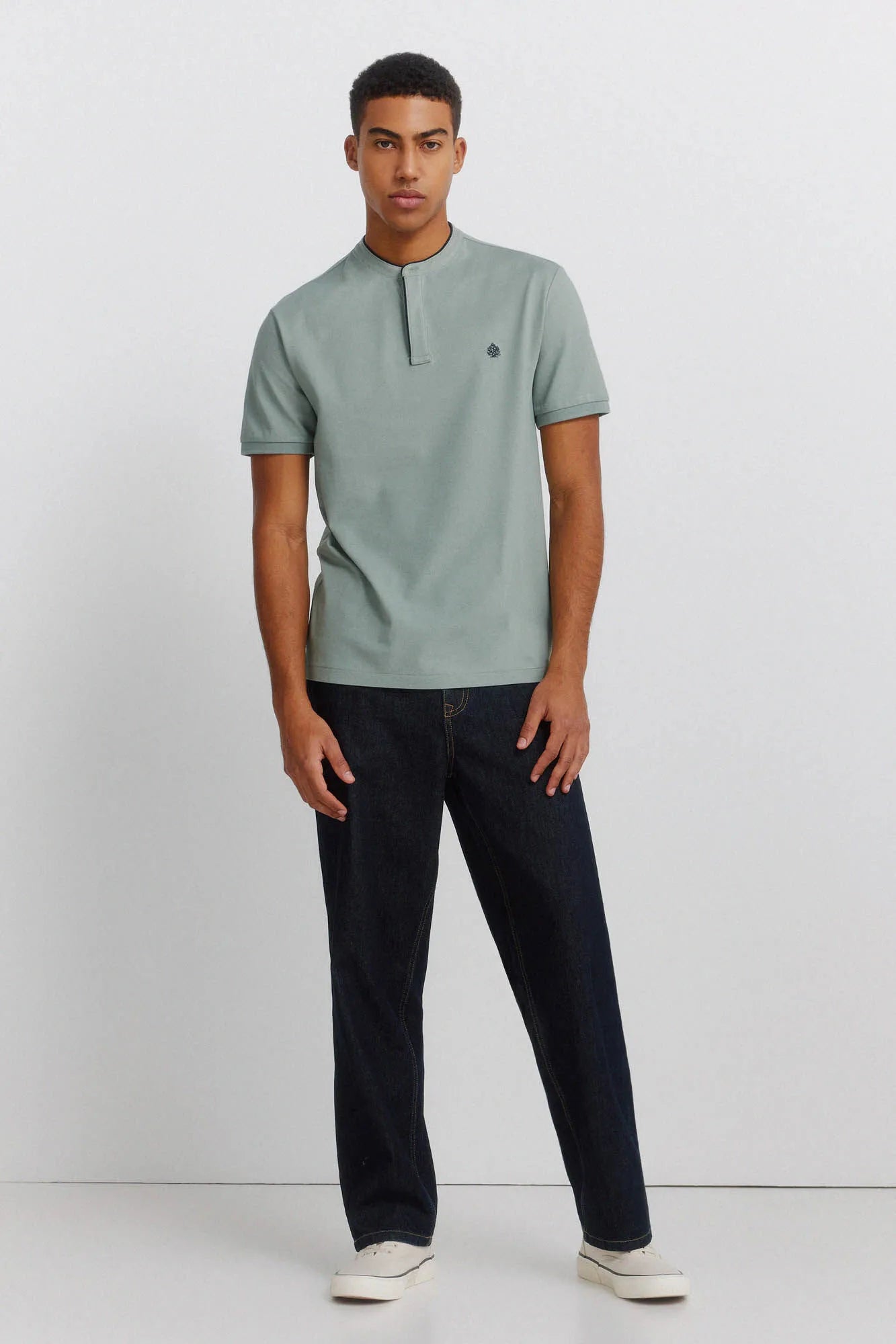 Springfield Green Men PiquŽ Henley Slim Fit Polo Shirt SKU: 4403100_25 Image 04