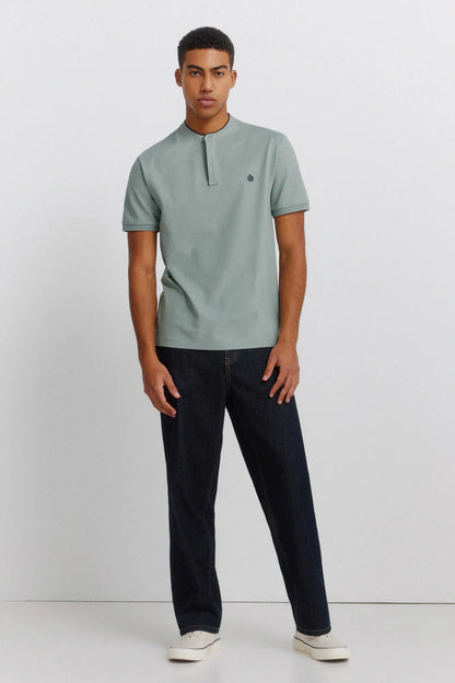 Springfield Green Men PiquŽ Henley Slim Fit Polo Shirt SKU: 4403100_25 Image 04