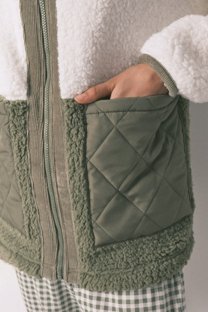 Women Secret_Dark Khaki_Green Block Faux Shearling Midi Robe_4412195_91_02