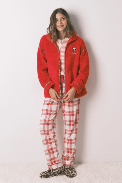 Women Secret_Red/Coral_Robe Red Faux Shearling with Snoopy Embroidered_4412214_62_03