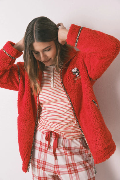 Women Secret_Red/Coral_Robe Red Faux Shearling with Snoopy Embroidered_4412214_62_04