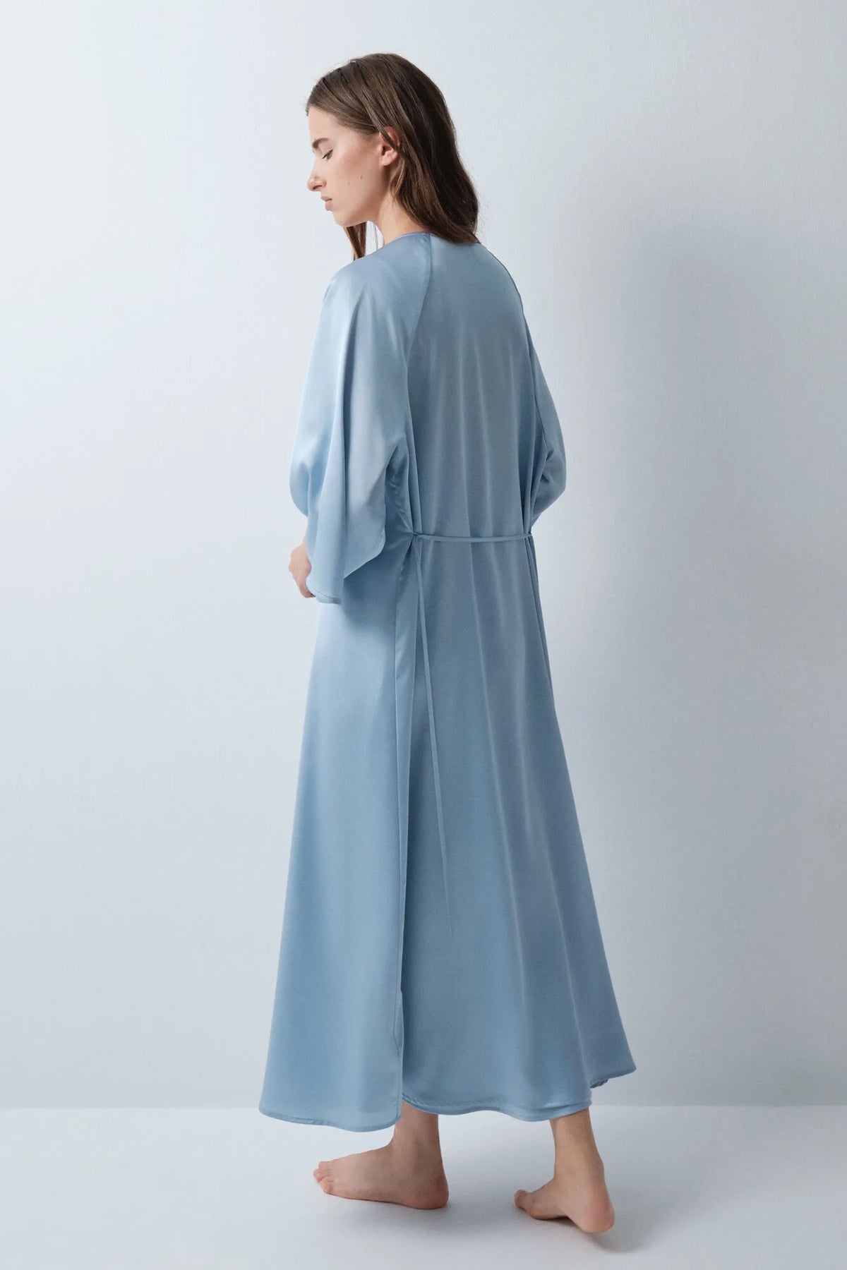 Women Secret Dark Blue Women Satin-Finish Puffed Sleeve Long Robe SKU: 4414338_11 Image 05