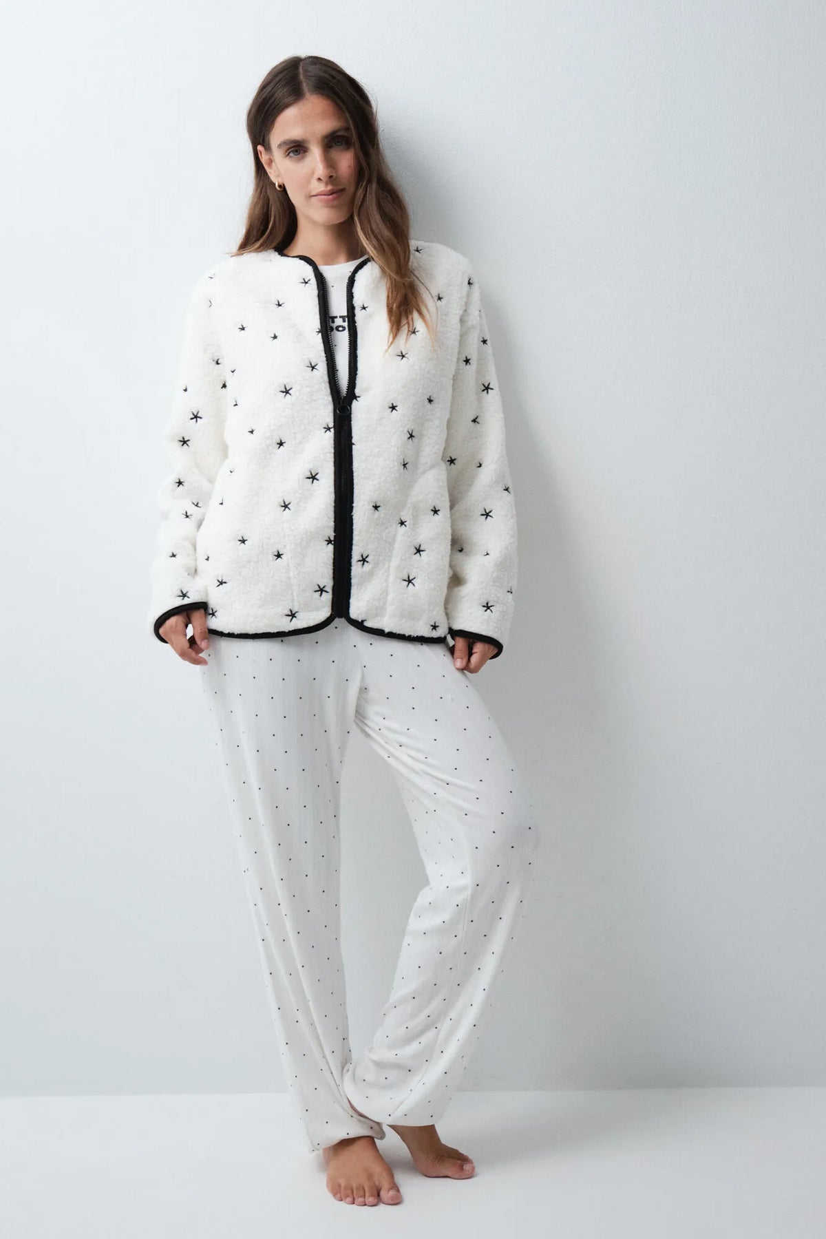 Women Secret Ivory Women Embroidered Star Short Robe SKU: 4414339_96 Image 02