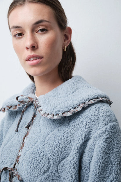 Women Secret Medium Blue Women Short Faux Shearling Peter Pan Collar Robe SKU: 4414341_15 Image 02