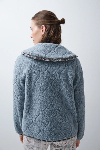 Women Secret Medium Blue Women Short Faux Shearling Peter Pan Collar Robe SKU: 4414341_15 Image 03