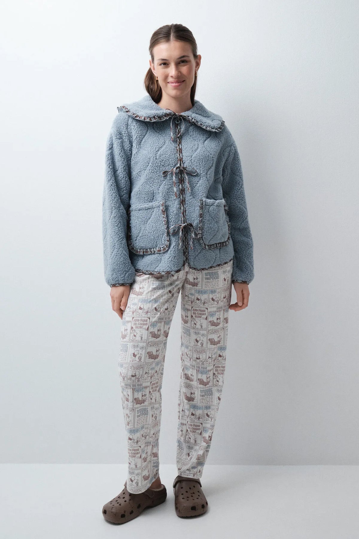Women Secret Medium Blue Women Short Faux Shearling Peter Pan Collar Robe SKU: 4414341_15 Image 04