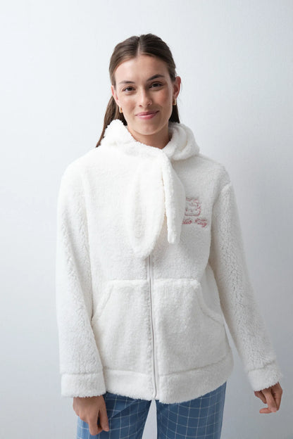 Women Secret Ivory Women Hello Kitty Faux Shearling Short Robe SKU: 4414343_96 Image 01