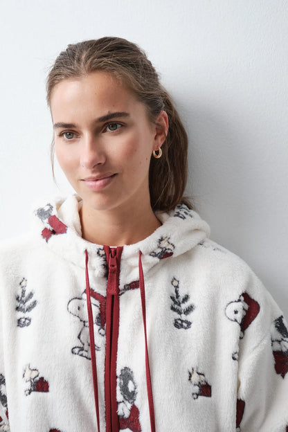 Women Secret White Print Women Fluffy Hooded Snoopy Robe SKU: 4414352_97 Image 03