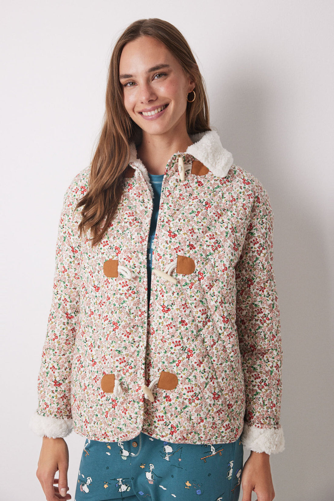 Short Coat Padded Snoopy Flowers_01