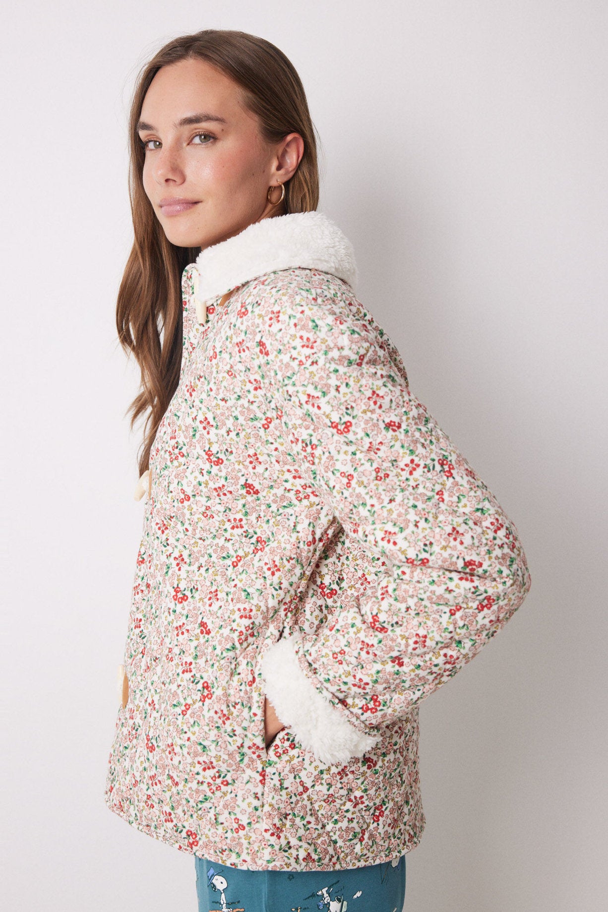 Short Coat Padded Snoopy Flowers_03