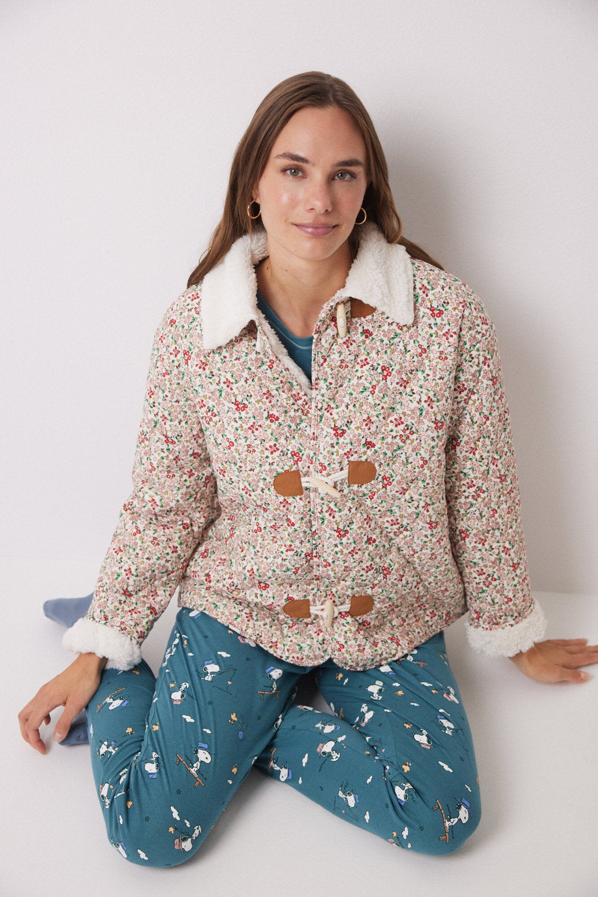 Short Coat Padded Snoopy Flowers_05