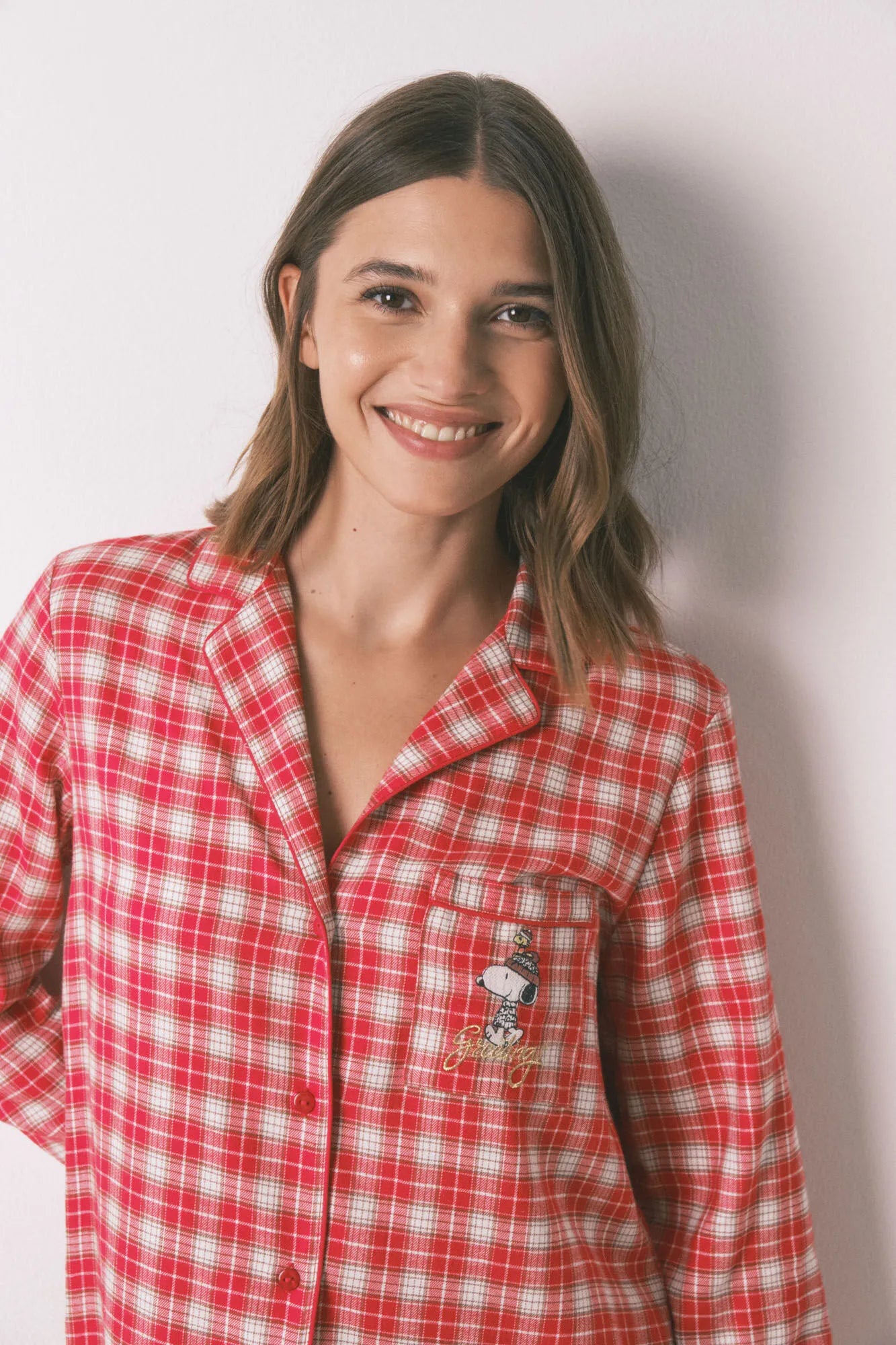 Women Secret_Red/Coral_Short Nightgown with Snoopy Checkered Print_4442120_62_04