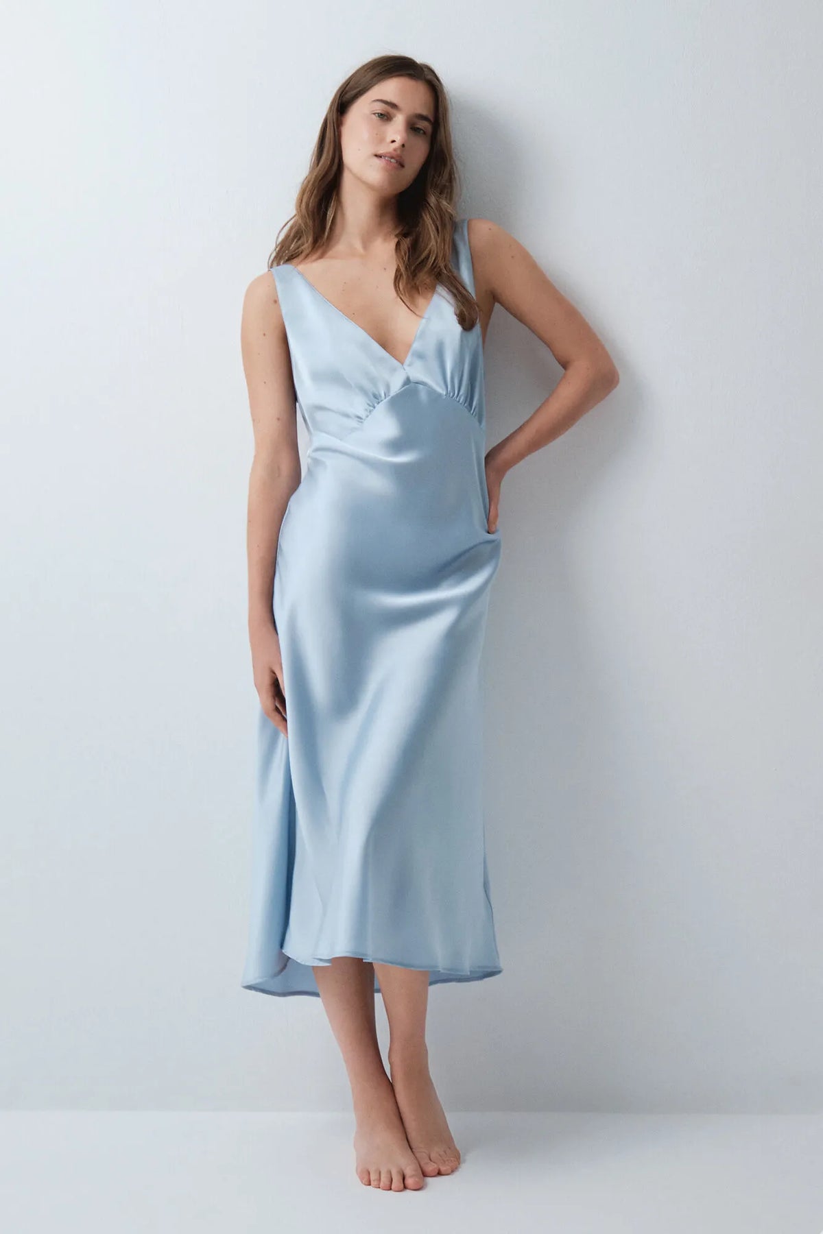 Women Secret Dark Blue Women Blue Satin-Finish Long Nightgown SKU: 4444824_11 Image 03
