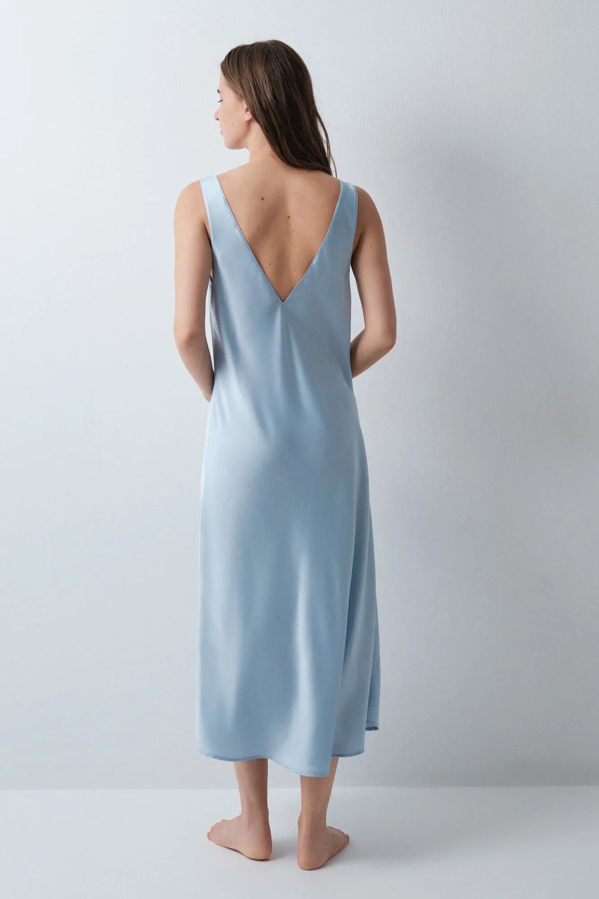 Women Secret Dark Blue Women Blue Satin-Finish Long Nightgown SKU: 4444824_11 Image 04