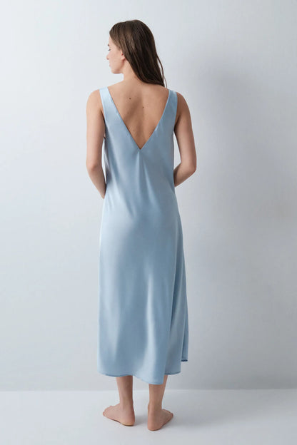 Women Secret Dark Blue Women Blue Satin-Finish Long Nightgown SKU: 4444824_11 Image 04