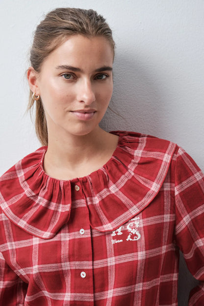 Women Secret Red Print Women Plaid Short Nightgown with Peter Pan Collar SKU: 4444833_59 Image 01