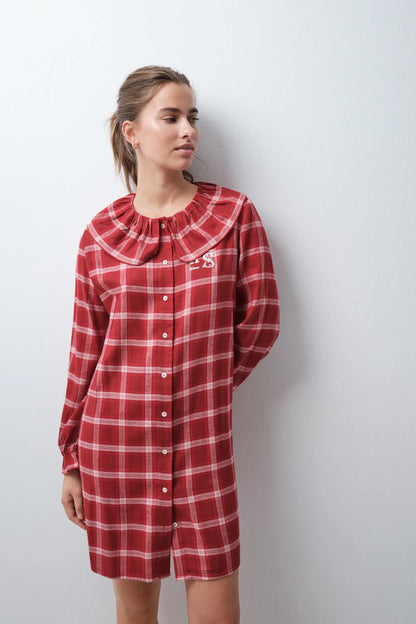 Women Secret Red Print Women Plaid Short Nightgown with Peter Pan Collar SKU: 4444833_59 Image 03