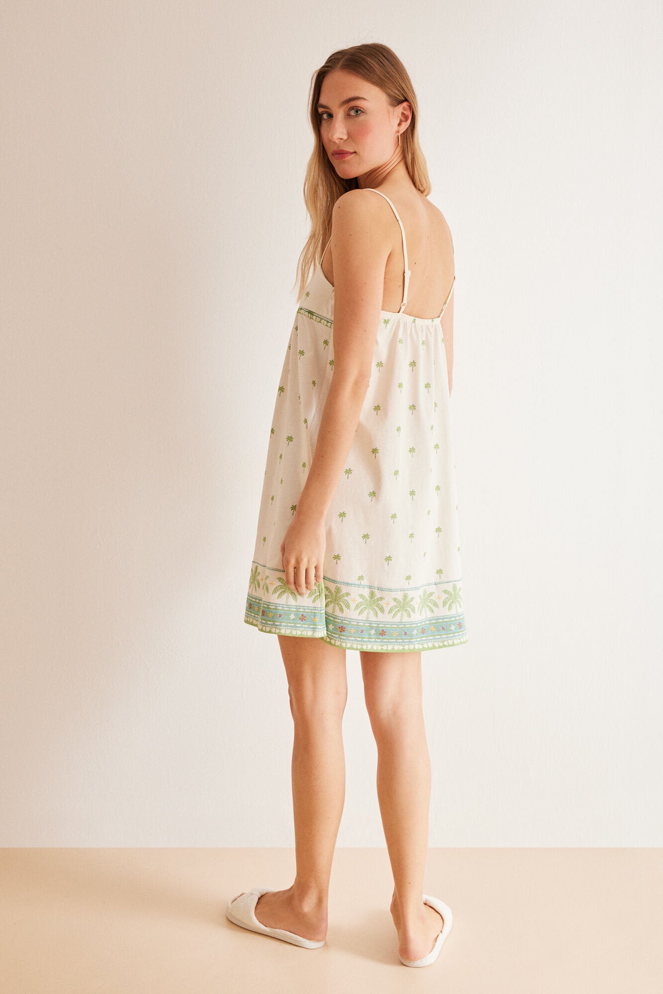 White Print Straps Short Nightdress_4447715_97_03