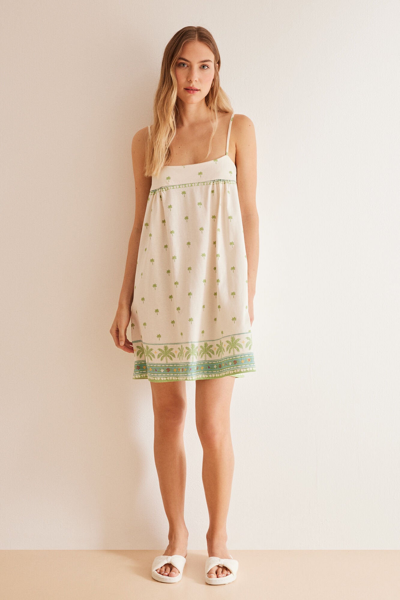 White Print Straps Short Nightdress_4447715_97_04