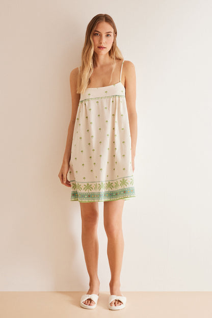 White Print Straps Short Nightdress_4447715_97_04