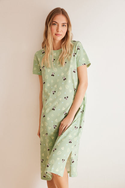 Green Print Short Sleeves Medium Nightdress_4447716_29_03