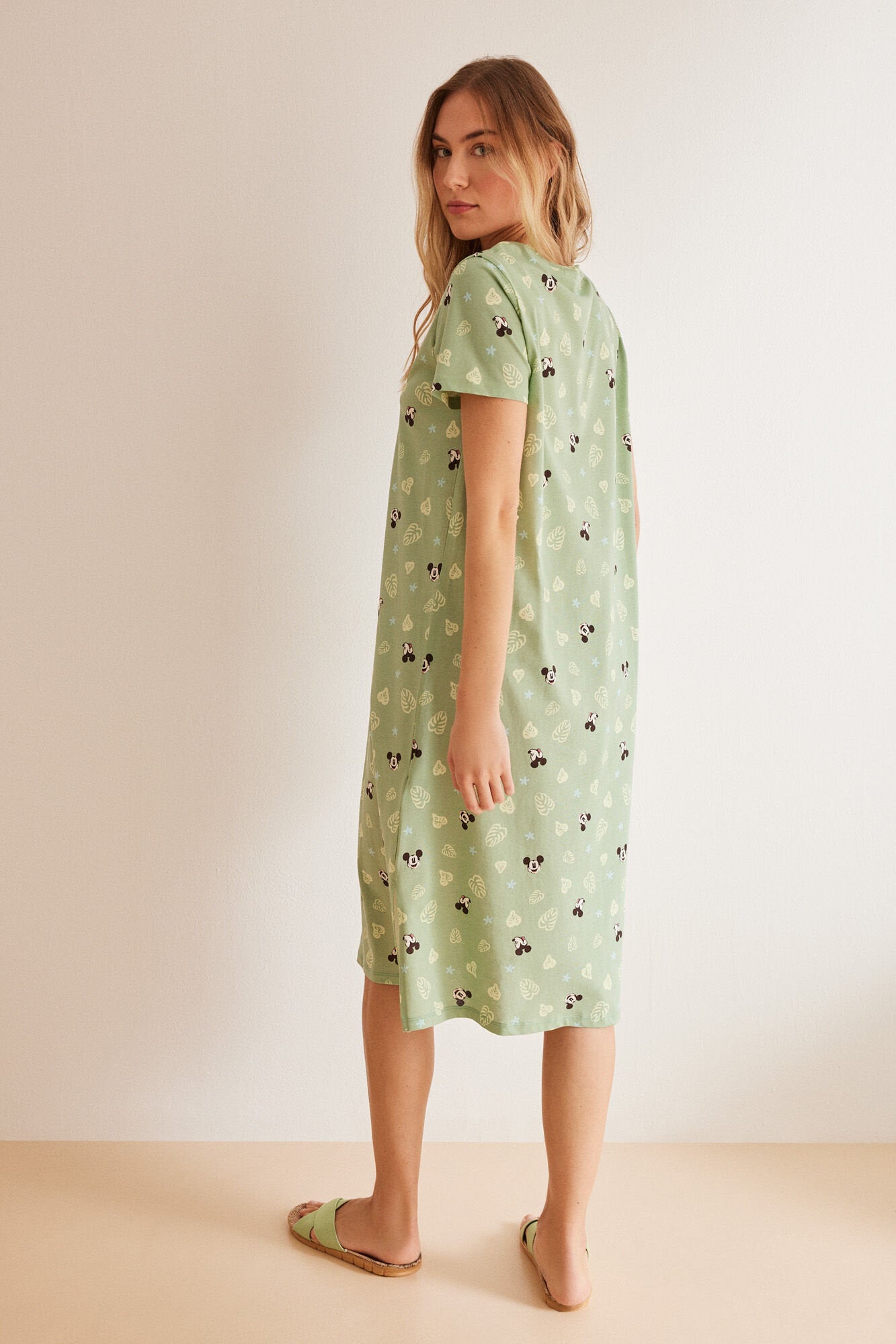 Green Print Short Sleeves Medium Nightdress_4447716_29_04