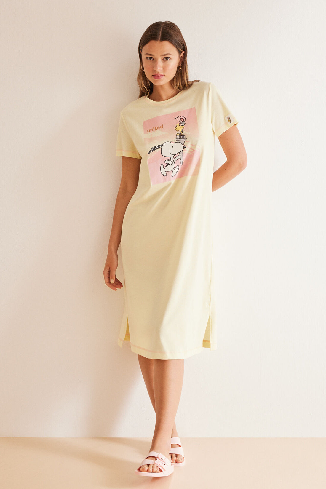 Snoopy Yellow Cotton Midi Nightgown_02