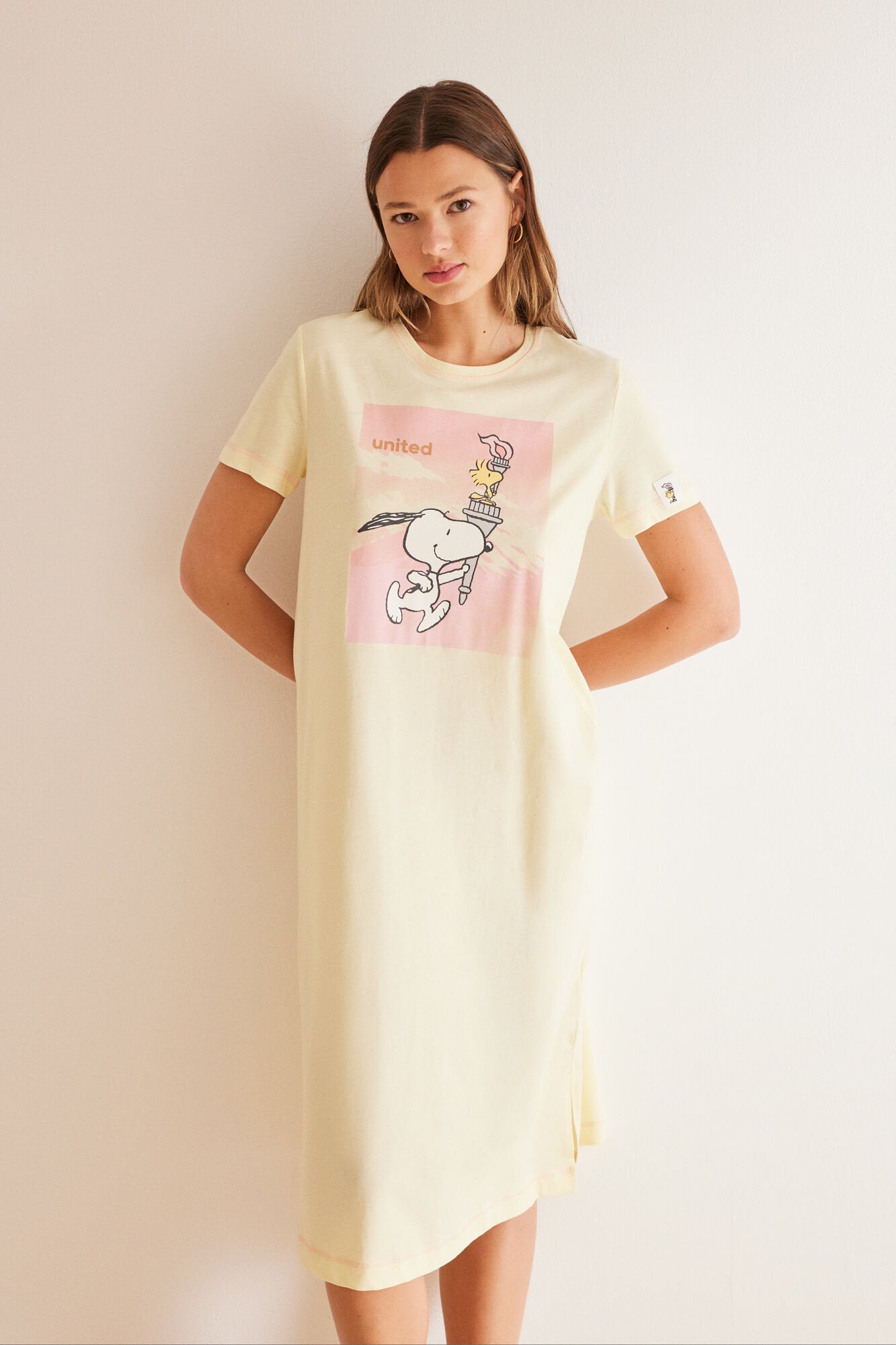 Snoopy Yellow Cotton Midi Nightgown_03