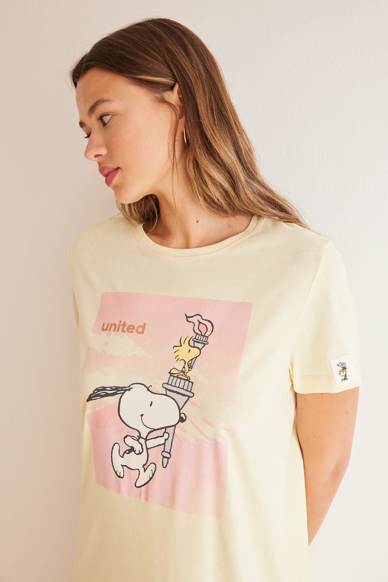 Snoopy Yellow Cotton Midi Nightgown_04