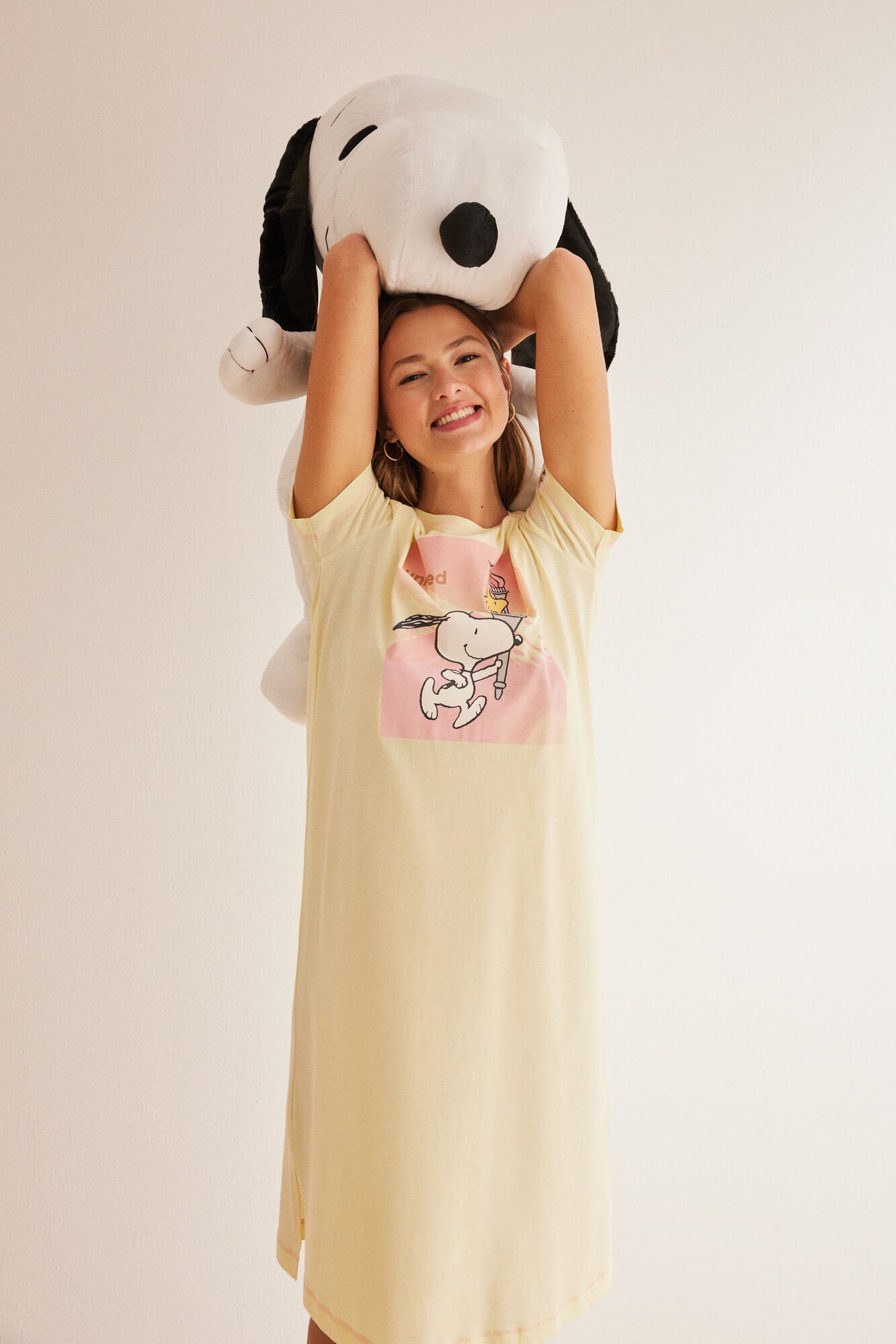 Snoopy Yellow Cotton Midi Nightgown_06