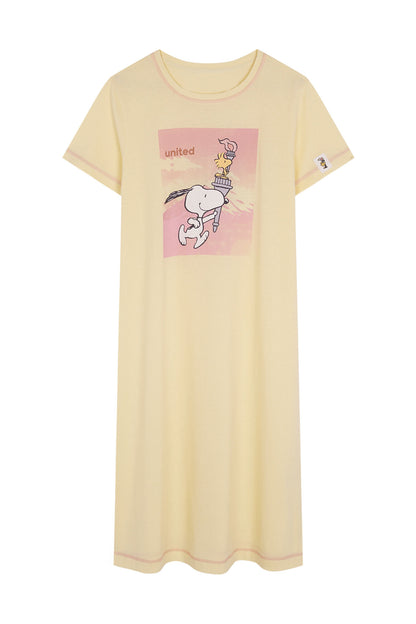 Snoopy Yellow Cotton Midi Nightgown_07