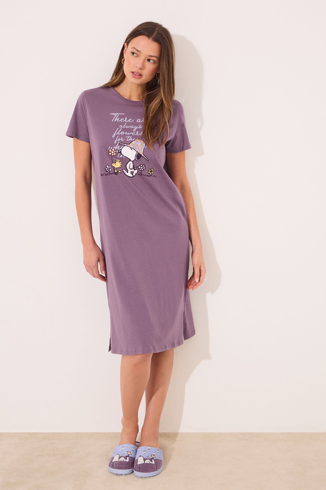 Women Secret_Midi Nightgown 100% Cotton Purple Snoopy_4449085_76_01