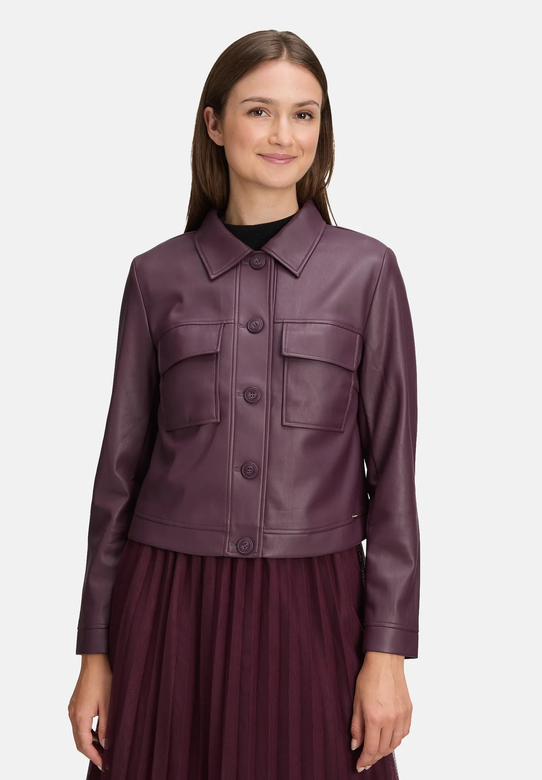 Betty Barclay_Dark Aubergine_Long-Sleeved Leather Jacket_4458-3127_4685_01