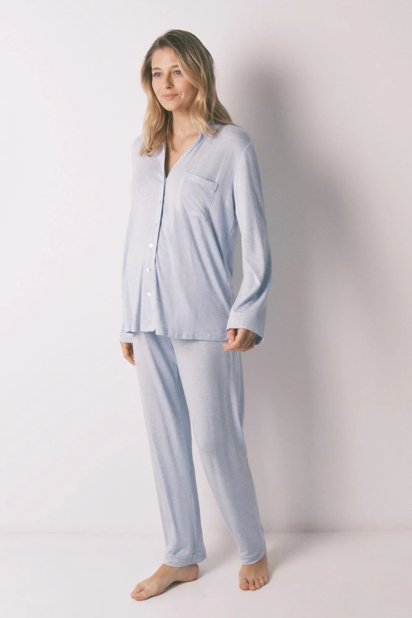 Women Secret_Light Blue_Blue Super Soft Maternity Classic Long Pyjamas_4463218_18_02