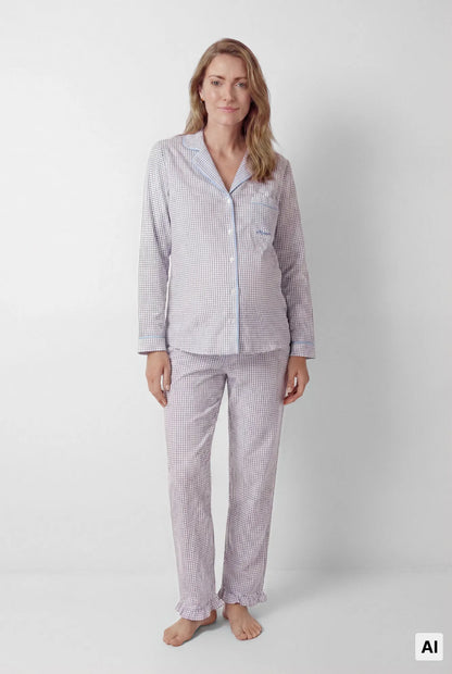 Women Secret Medium Blue Women Gingham Print Classic Pyjamas "Maternity" SKU: 4464356_12 Image 01