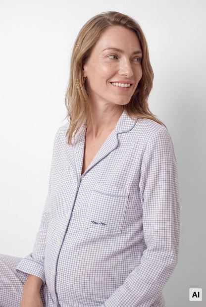Women Secret Medium Blue Women Gingham Print Classic Pyjamas "Maternity" SKU: 4464356_12 Image 02