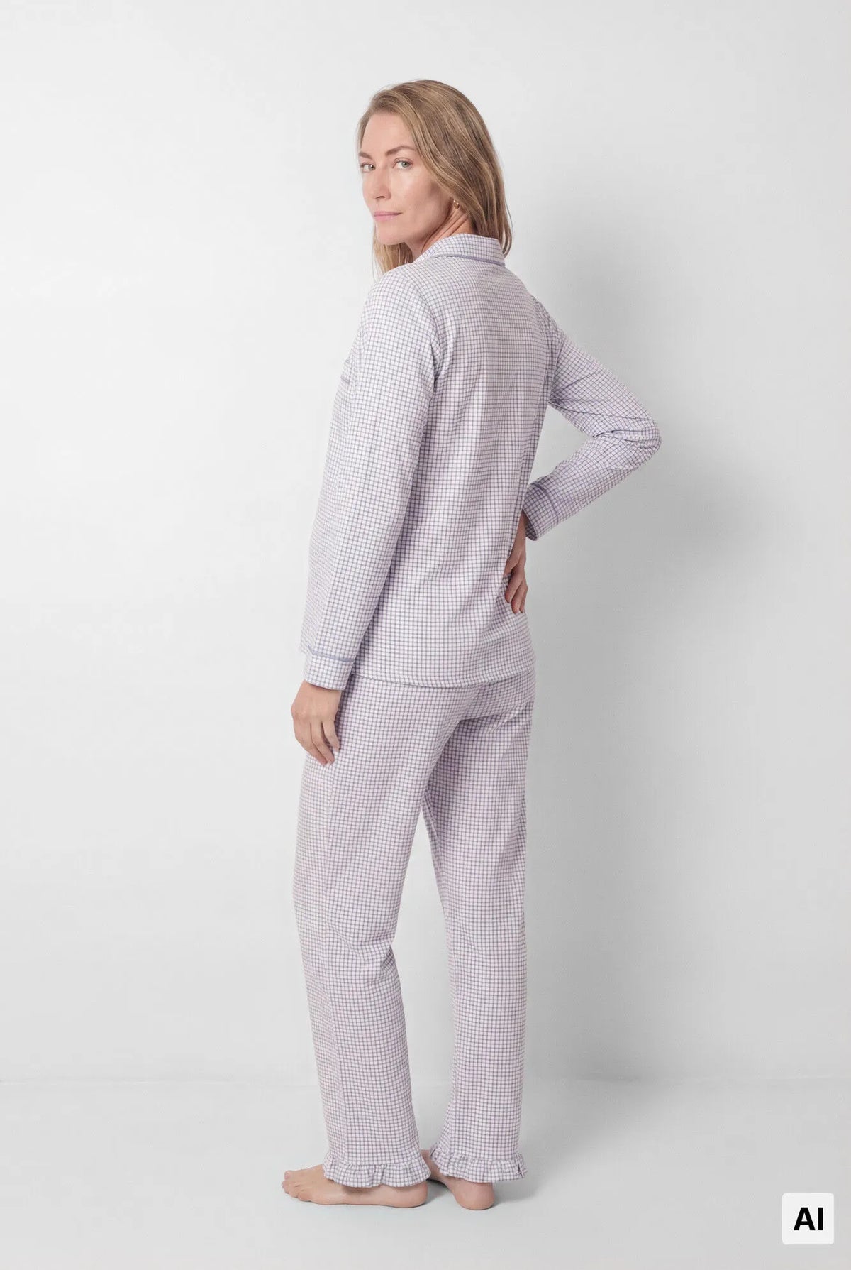 Women Secret Medium Blue Women Gingham Print Classic Pyjamas "Maternity" SKU: 4464356_12 Image 03