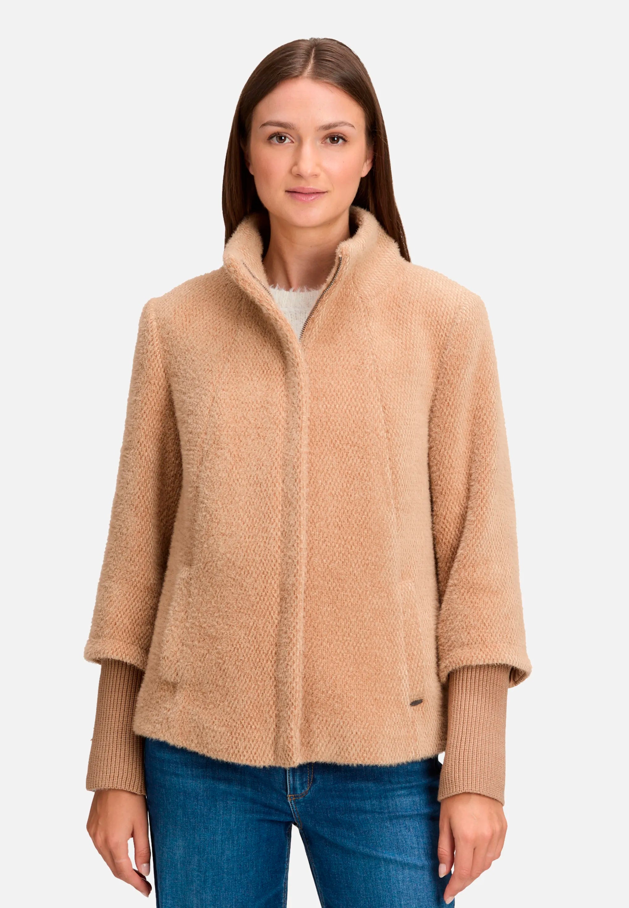 Betty Barclay_Golden Camel_Cozy Jacket with Ribbed Cuffs_4474-3267_7030_01
