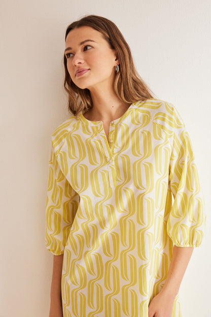 Yellow Print Long Sleeves Long Dress_4477731_09_03