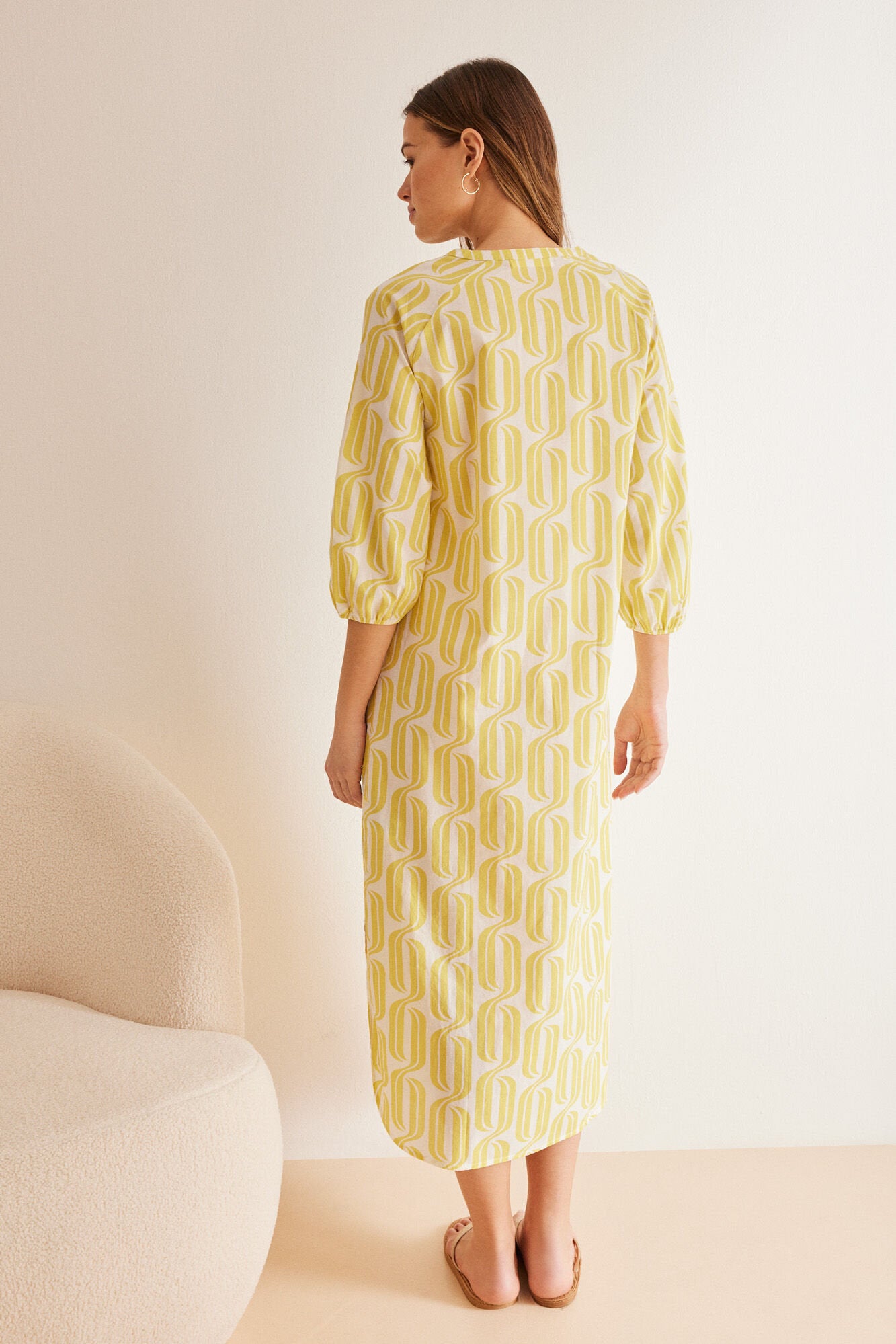 Yellow Print Long Sleeves Long Dress_4477731_09_05