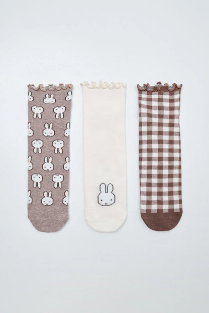 Women Secret Brown Print Women Miffy Print 3-Pack Ankle Socks SKU: 4484874_39 Image 01