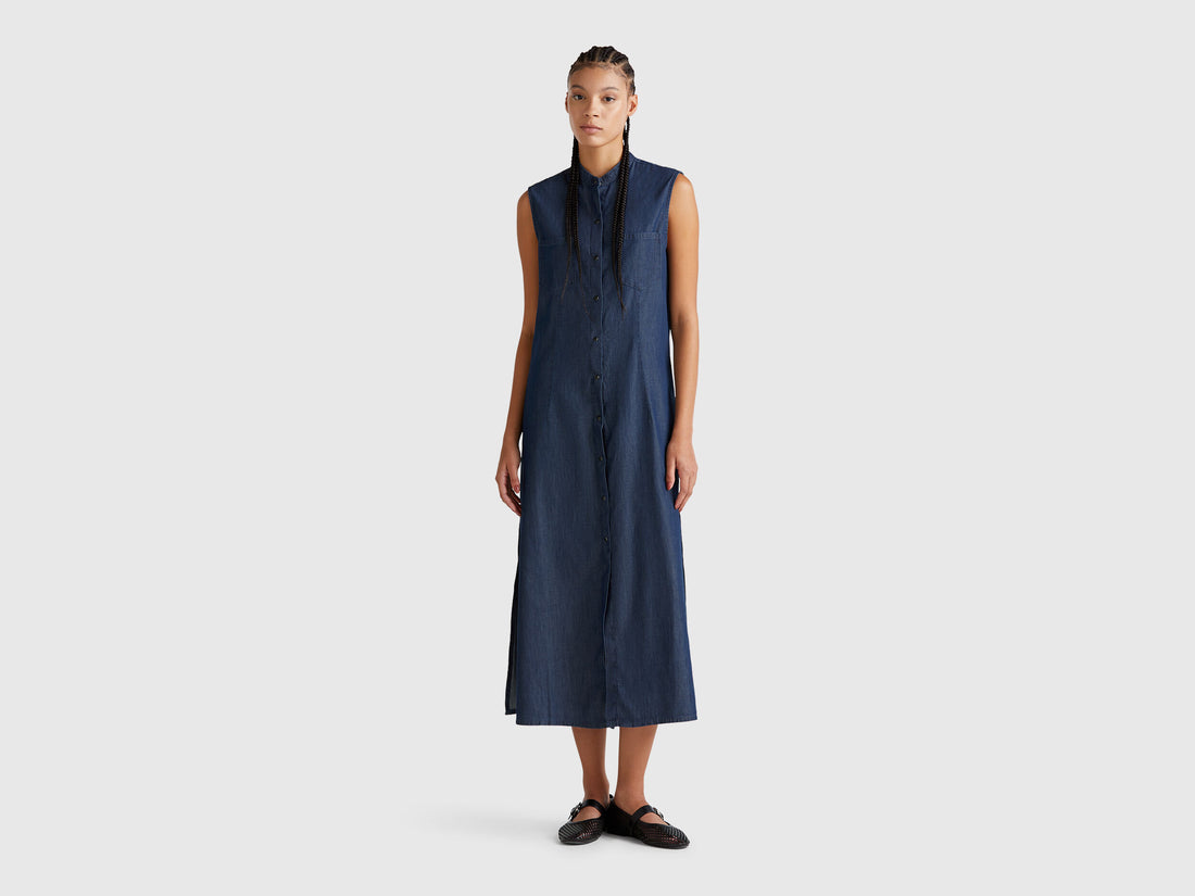 Benetton_Sleeveless Shirt Dress in Chambray_44KCDV0BH_901_01