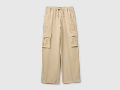 Benetton Beige Boys Drawstring Cargo Pants SKU: 44KYCF05Z_74Z Image 01