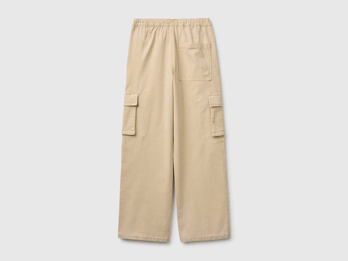 Benetton Beige Boys Drawstring Cargo Pants SKU: 44KYCF05Z_74Z Image 02
