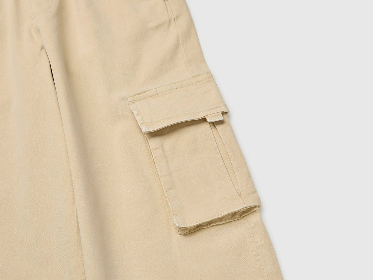 Benetton Beige Boys Drawstring Cargo Pants SKU: 44KYCF05Z_74Z Image 03